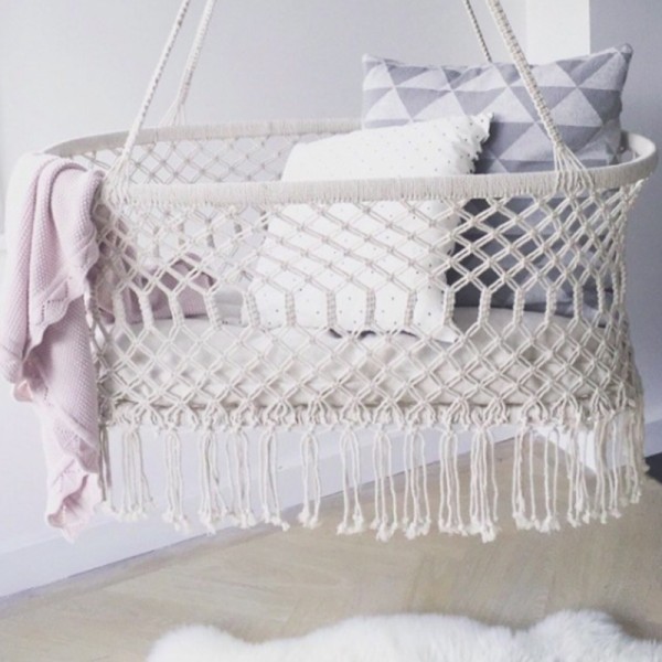 Macramé Hanging Bassinet with Cushion