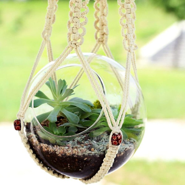 Macramé Plant Hanger with Floral Beads