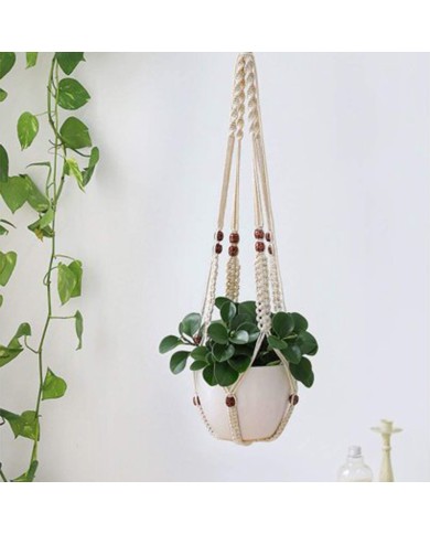 Macramé Plantenhanger met Bloemenkralen