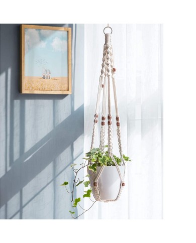 Macramé Plantenhanger met Bloemenkralen Macramé Plantenhanger met Bloemenkralen