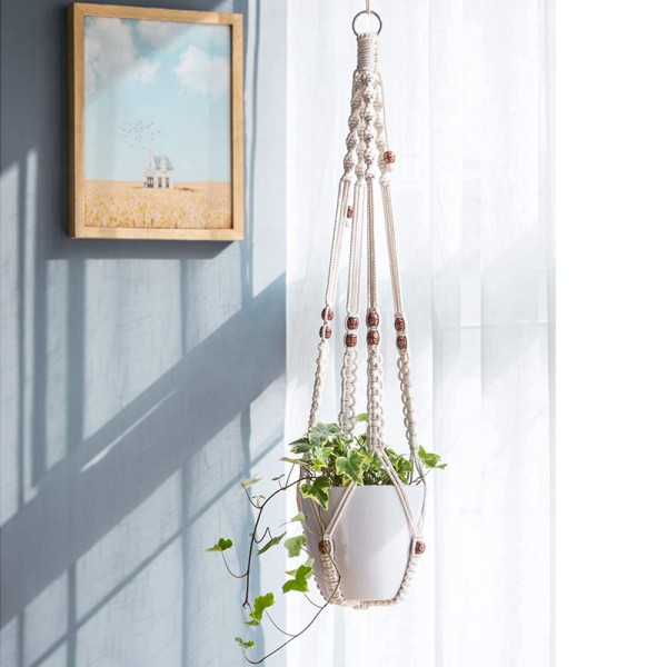 Macramé Plantenhanger met Houten Kralen