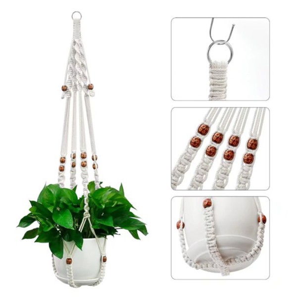 Macramé Plantenhanger met Houten Kralen