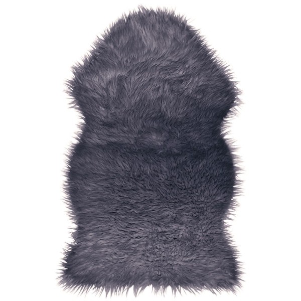 Classically shaped grey sheepskin rug made of soft and luxurious faux fur.