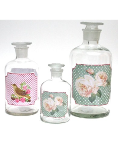 Vintage Glazen Fles met Vogeltje