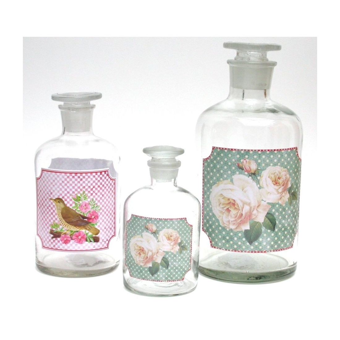 Vintage Glazen Fles met Vogeltje