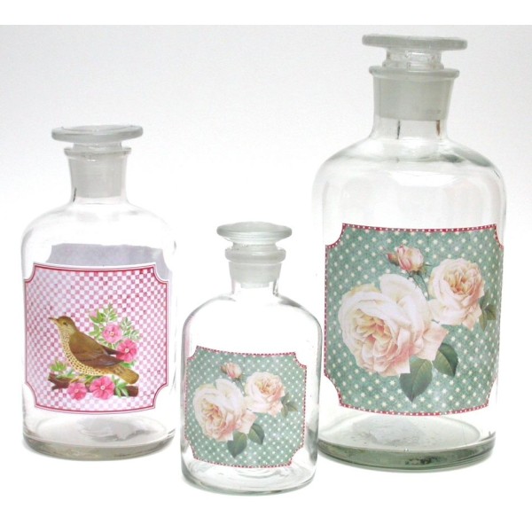 Vintage Glazen Fles met Vogeltje