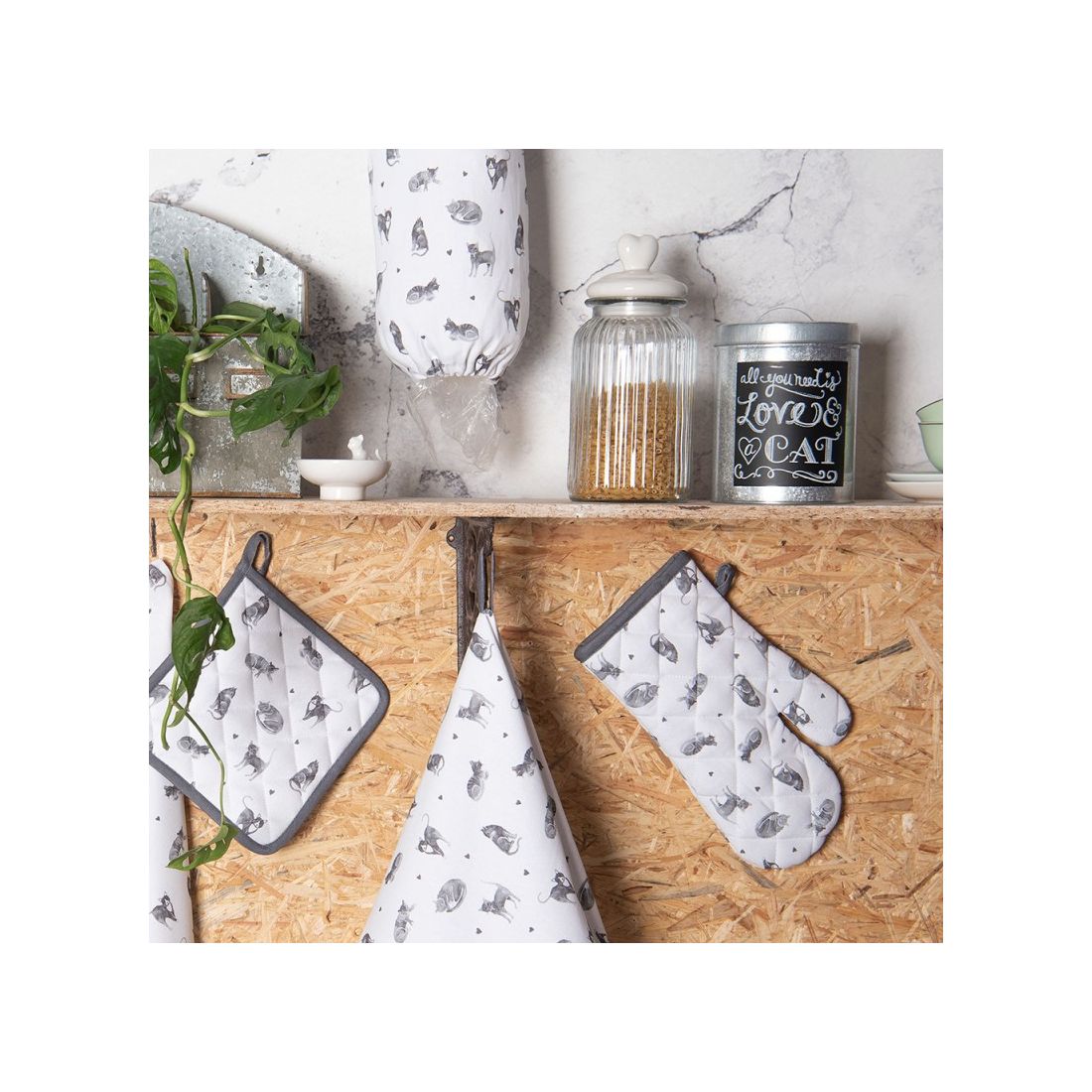 Oven Glove with Grey Cats
