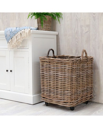 Square Rattan Basket on Wheels Square Rattan Basket on Wheels