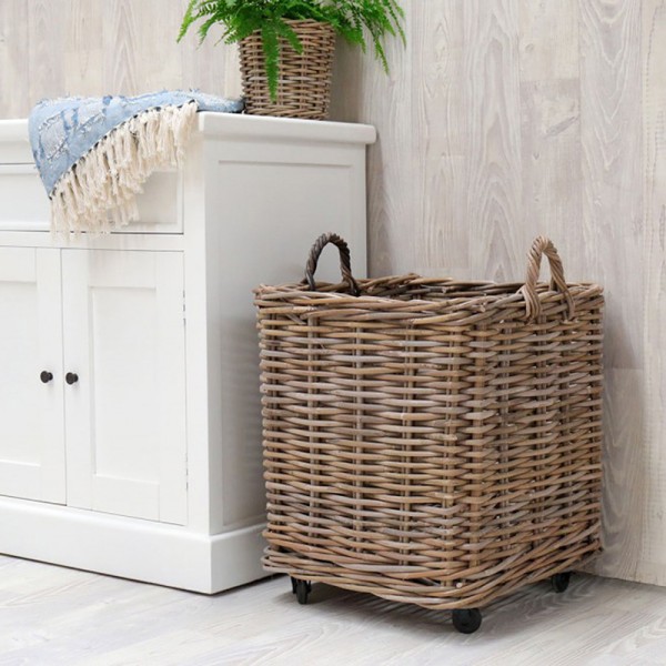 Square Rattan Basket on Wheels