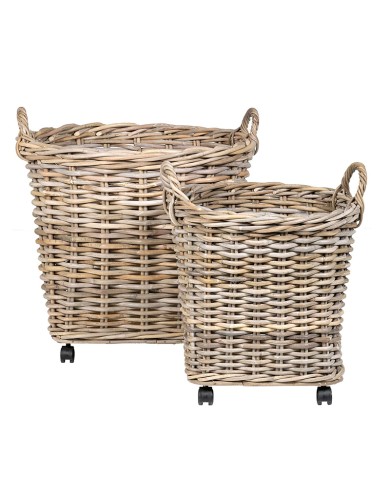 Round Rattan Basket on Wheels Round Rattan Basket on Wheels