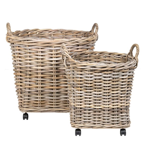 Round Rattan Basket on Wheels