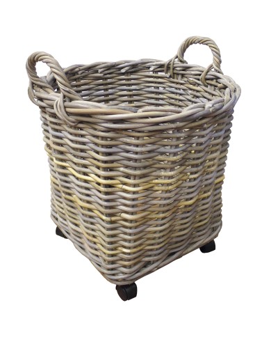 Round Rattan Basket on Wheels