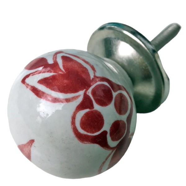 Red Floral Furniture Knob