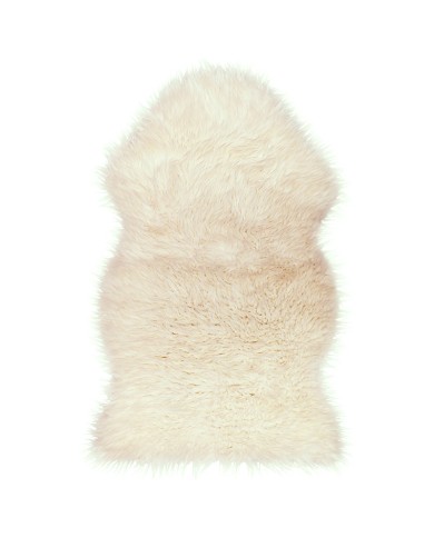 Classically shaped white sheepskin rug made of soft and luxurious faux fur.