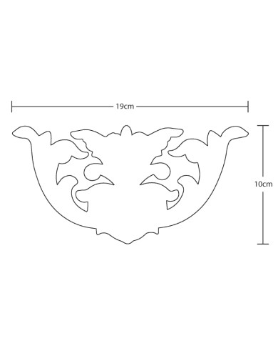 Illustratie van decoratieve meubel ornamenten met gedetailleerde afmetingen.