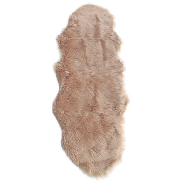 Double pelt faux sheepskin rug made of soft and luxurious beige faux fur.