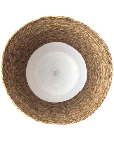Top view of the two-tone seagrass laundry basket. Top view of the two-tone seagrass laundry basket.