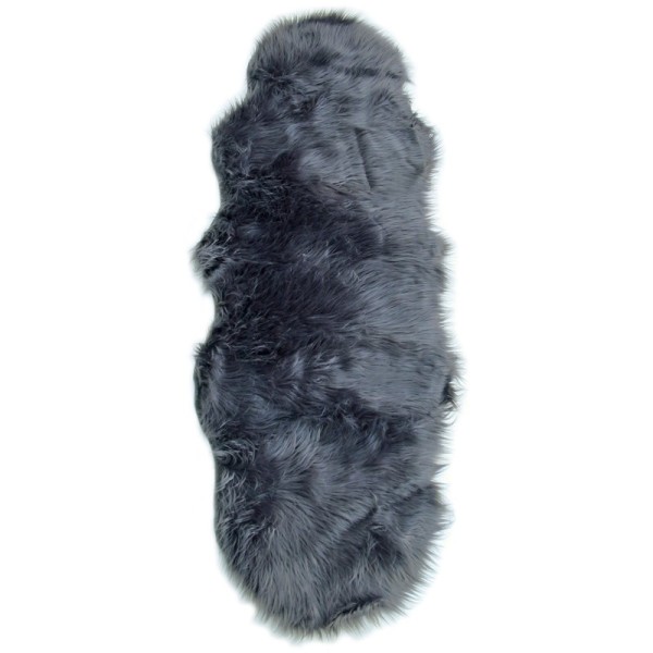 Double pelt faux sheepskin rug made of soft and luxurious grey faux fur.