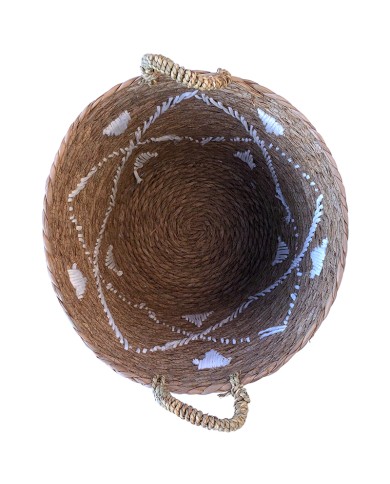 Top view of the embroidered seagrass laundry basket. Top view of the embroidered seagrass laundry basket.