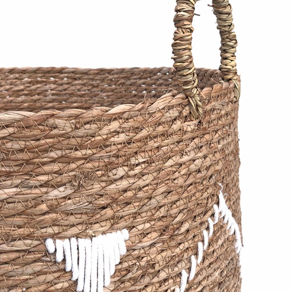 Embroidered Seagrass Laundry Basket