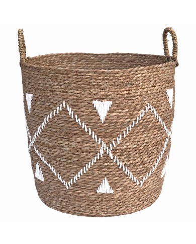 Embroidered Seagrass Laundry Basket