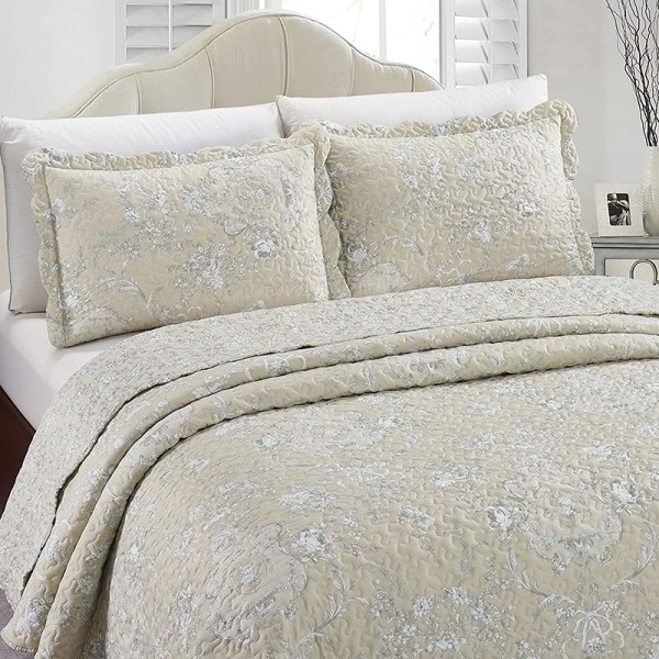 Floral Toile Beige Bedsprei