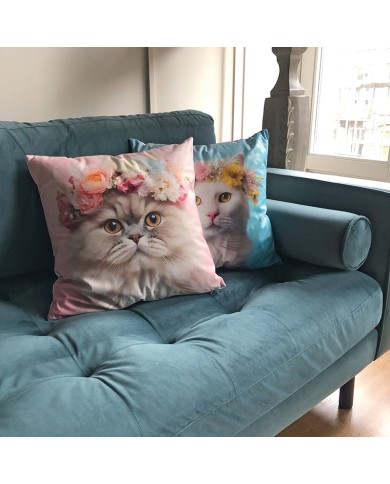 Floral Crown Cat Cushion Cover Pink Floral Crown Cat Cushion Cover Pink