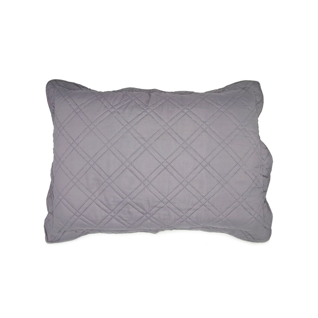 Vooraanzicht van de kussensloop grijs met dubbel ruitpatroon.