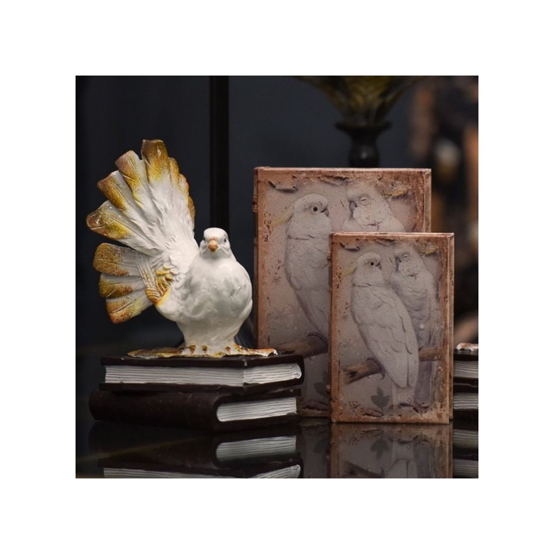 Vintage Book Box White Parrots
