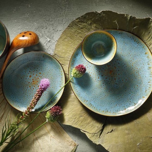 Crackle Glaze Dinner Plate Set in Blue