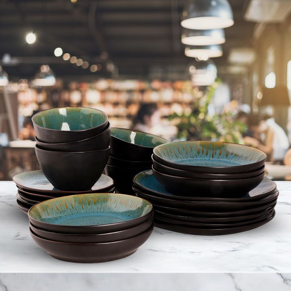 Crackle Glaze Dinner Plate Set in Blue