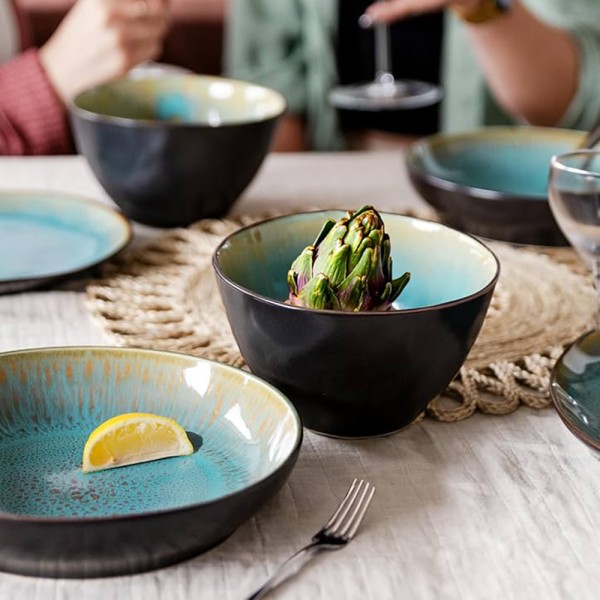 Crackle Glaze Deep Plate Set in Blue