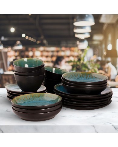 Stoneware Soup Bowl Set in Blue - no piece is alike!