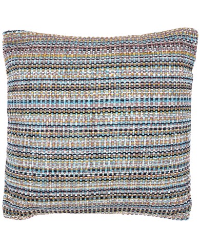 Colorful bohemian cushions with a multicolored pattern on a white background.