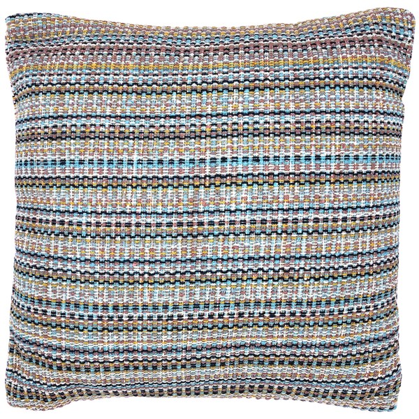 Colorful bohemian cushions with a multicolored pattern on a white background.