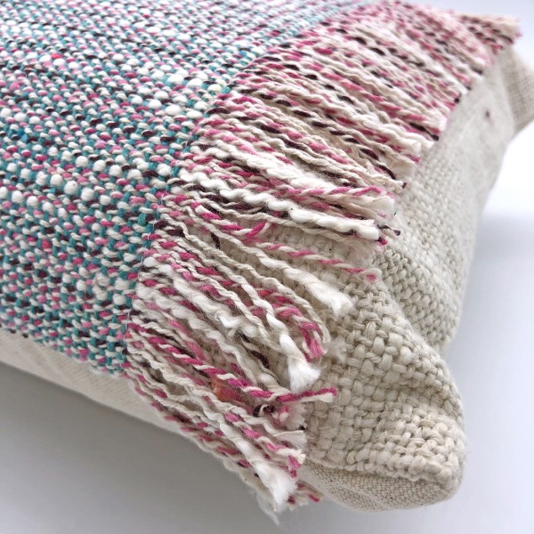 Rectangular Woven Cushion with Fringe