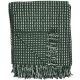 A green throw blanket with a contrasting stitch pattern and tassels on the edge.