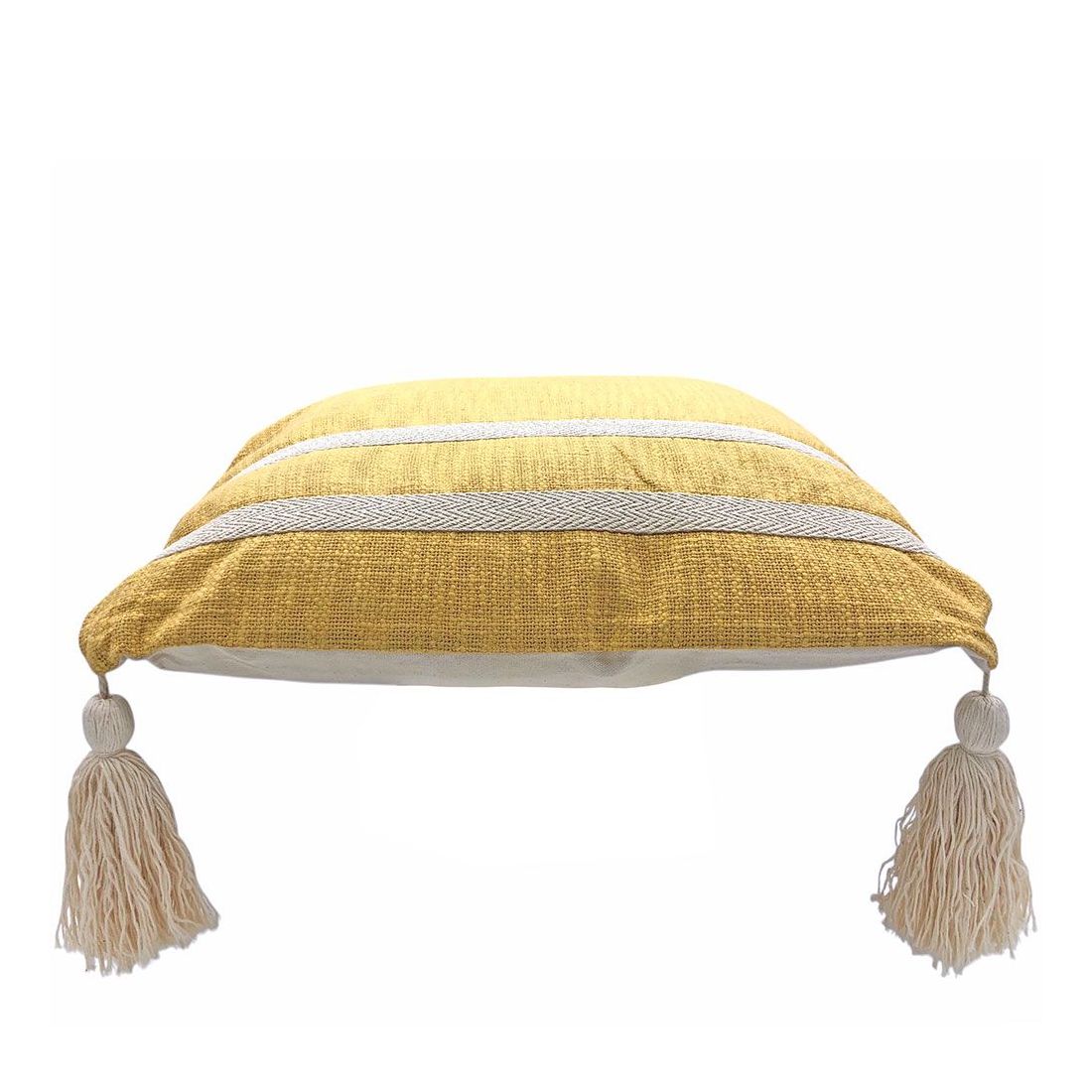 Geel Kussen met Kwastjes - een vleugje bohemien chic in huis