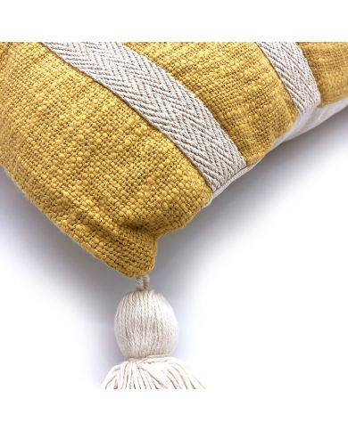 Yellow Cushion with Tassels - a touch of bohemian chic