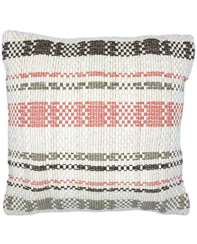 Decorative multicoloured cushion with striped embroidery.