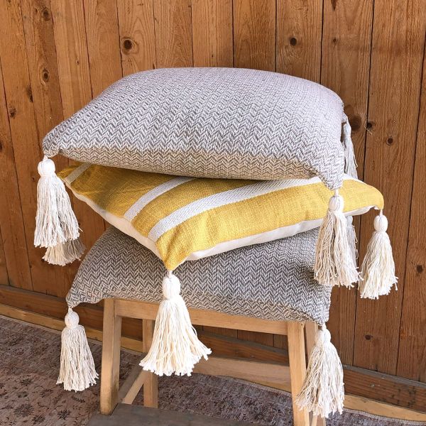 Yellow Cushion with Tassels