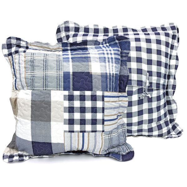 Patchwork square pillowcase displaying the Blue Loft coordinating front and back patterns.