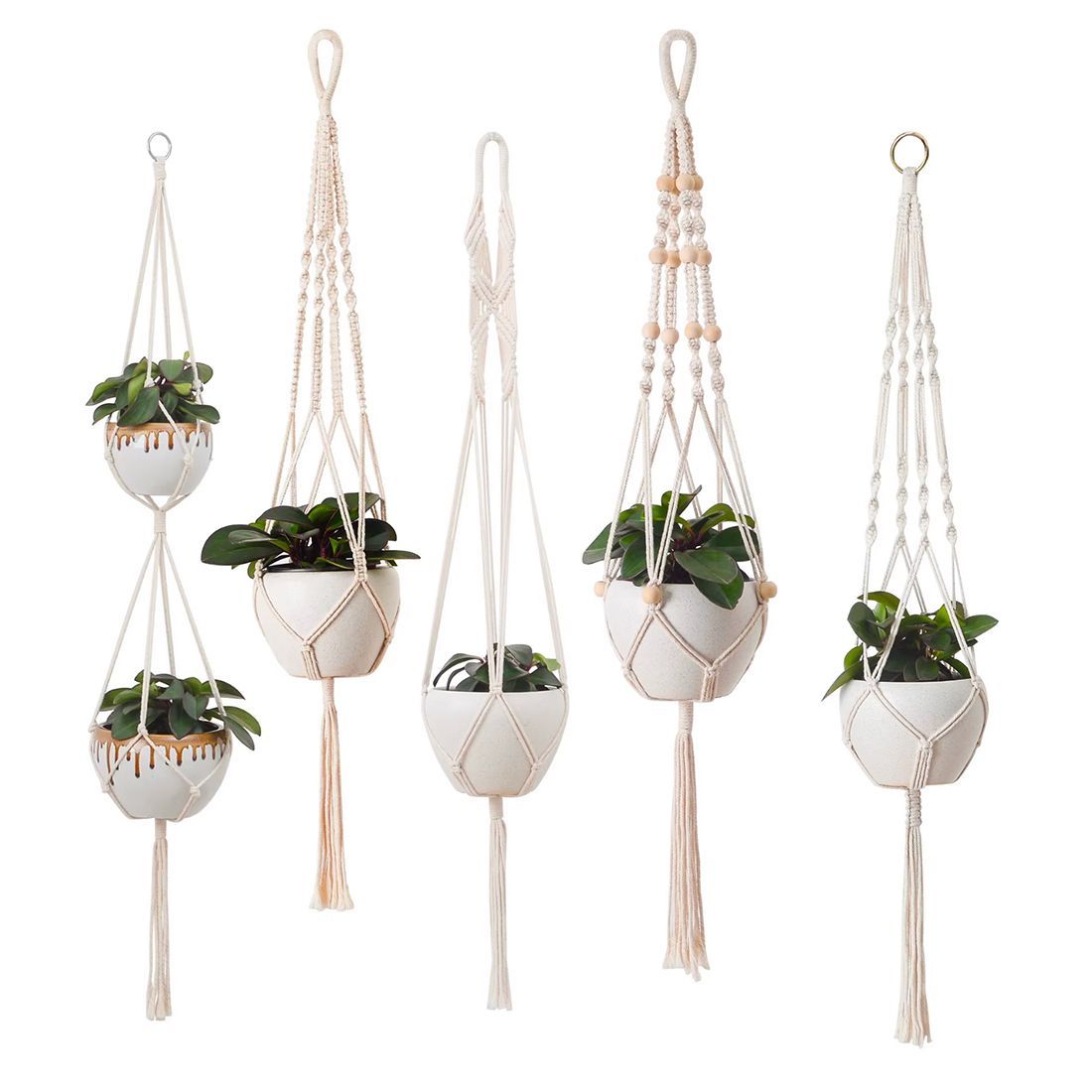 Macramé Plantenhanger met Houten Kralen