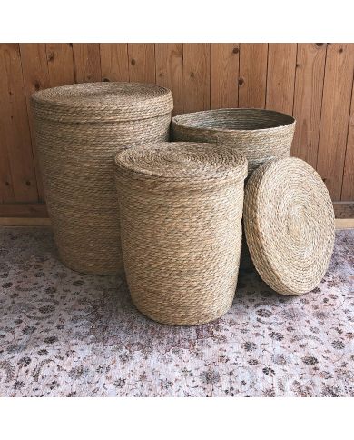 Rieten wasmand met deksel Rieten wasmand met deksel