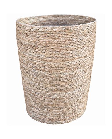Open rattan laundry basket in a cylindrical shape and a textured, rustic finish. Open rattan laundry basket in a cylindrical shape and a textured, rustic finish.
