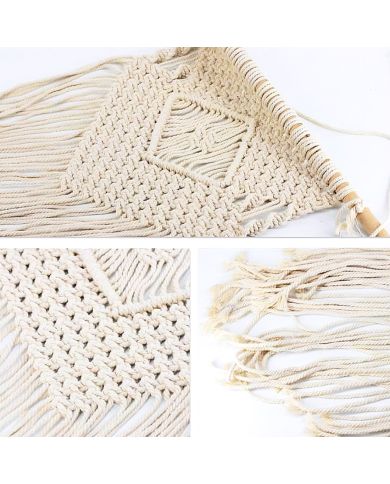 Details van het knoopwerk van de macramé wandhanger.