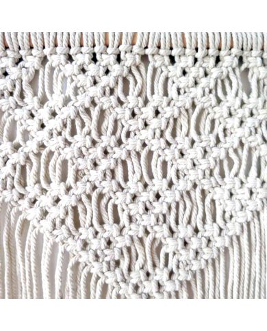 Details of the knot-work of the macramé wall hanger.