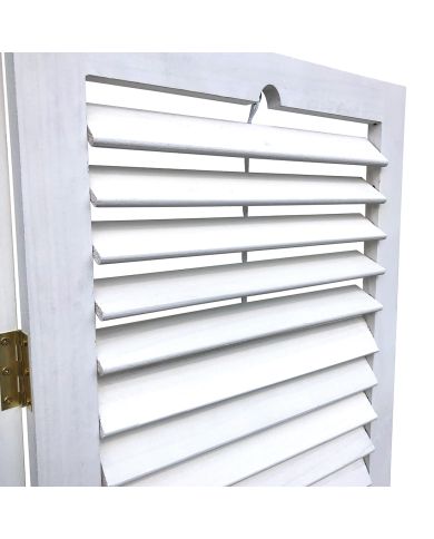 Close up of the adjustable wooden slats of a white room divider. Close up of the adjustable wooden slats of a white room divider.