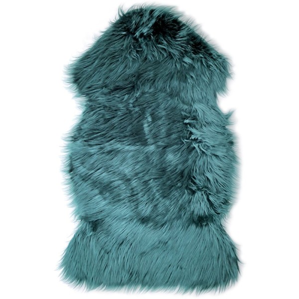 Classically shaped teal green sheepskin rug made of soft and luxurious faux fur.