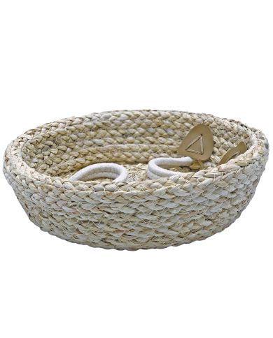 A side view of the seagrass gift basket folded.